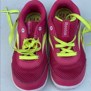 Pink white n neon yellowish Reebok sneakers